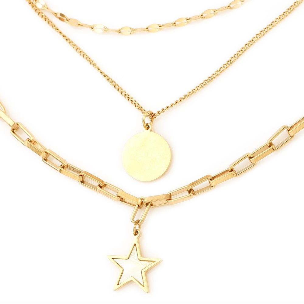Layered Necklace ION Plated Yellow Gold Stainless
